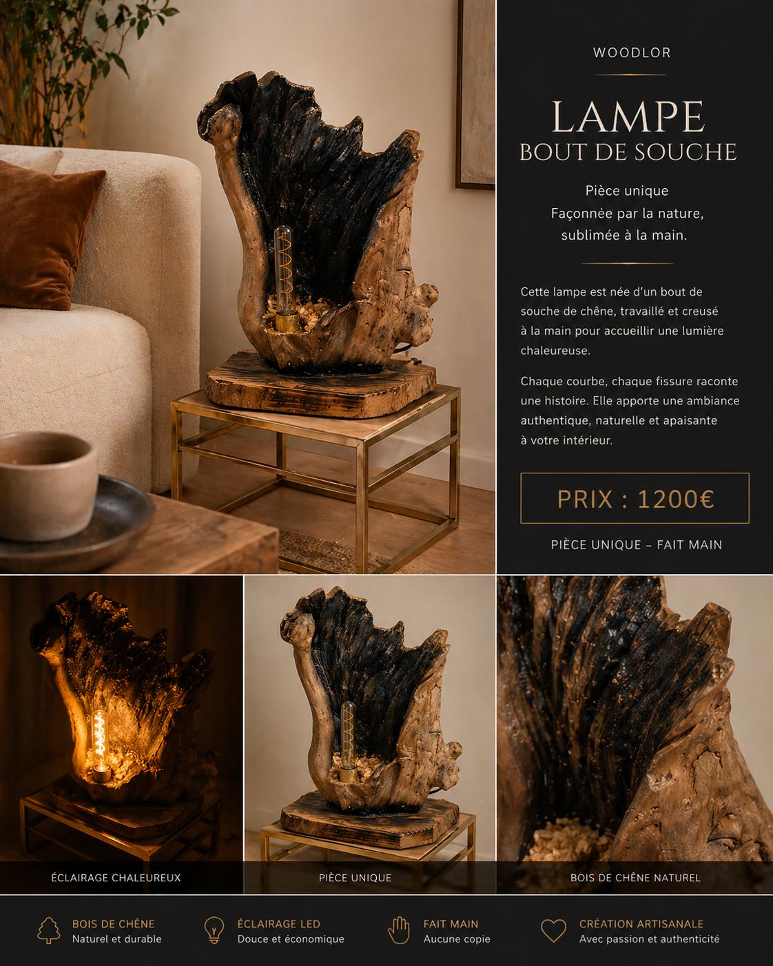 ÉCLAT D’OR – Lampe bout de souche